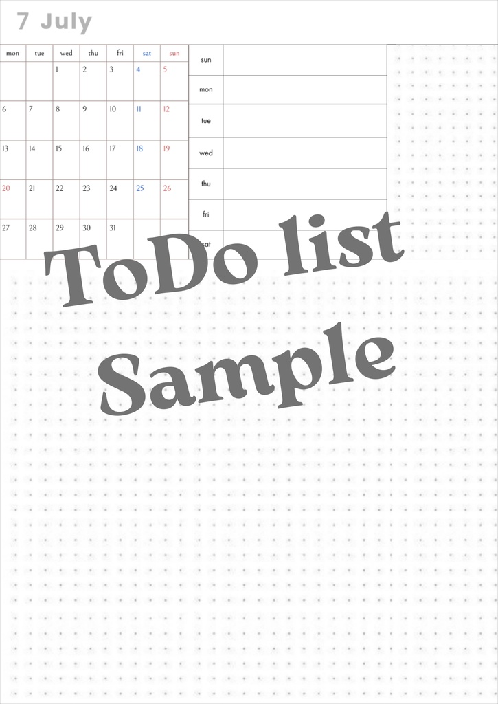 ToDo 2026 7月 月間週間ドット