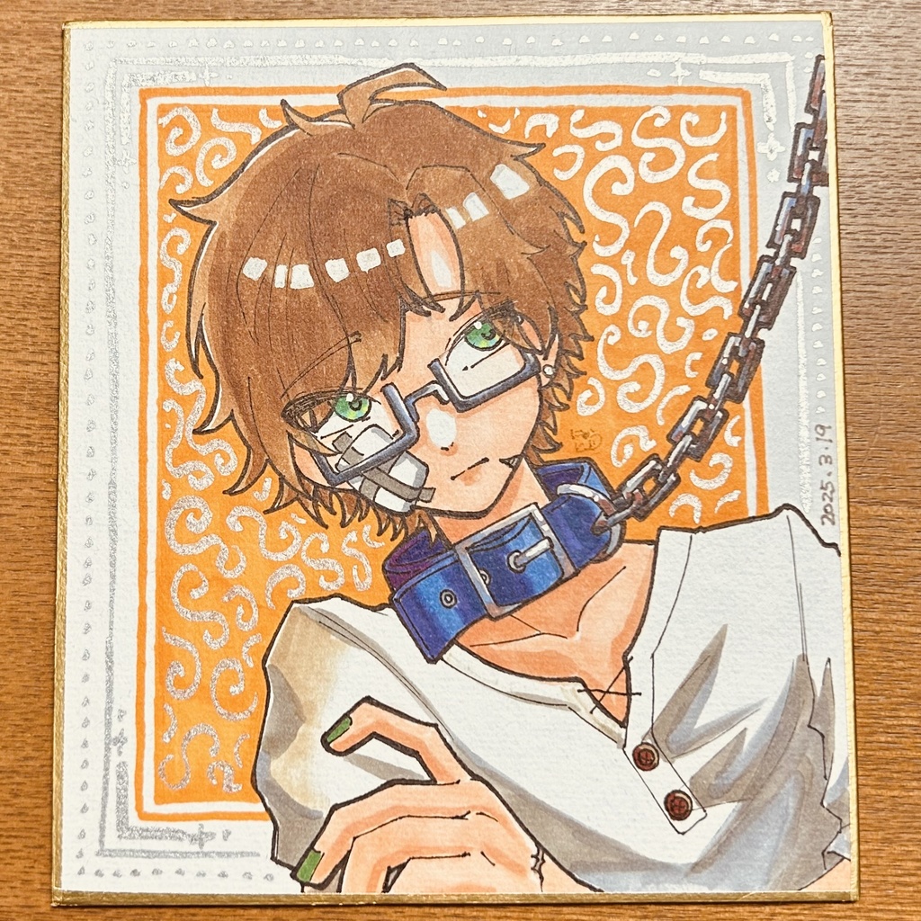 オリジナル色紙　原画　少年×首輪