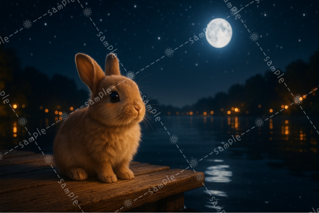 【4k】水辺に佇む月明かりに照らされる子うさぎ