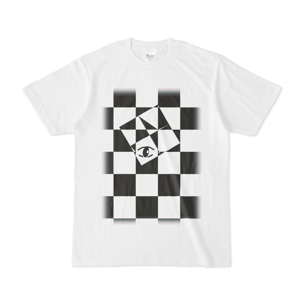 モノトーンチェック&アイのTシャツ ホワイト・白