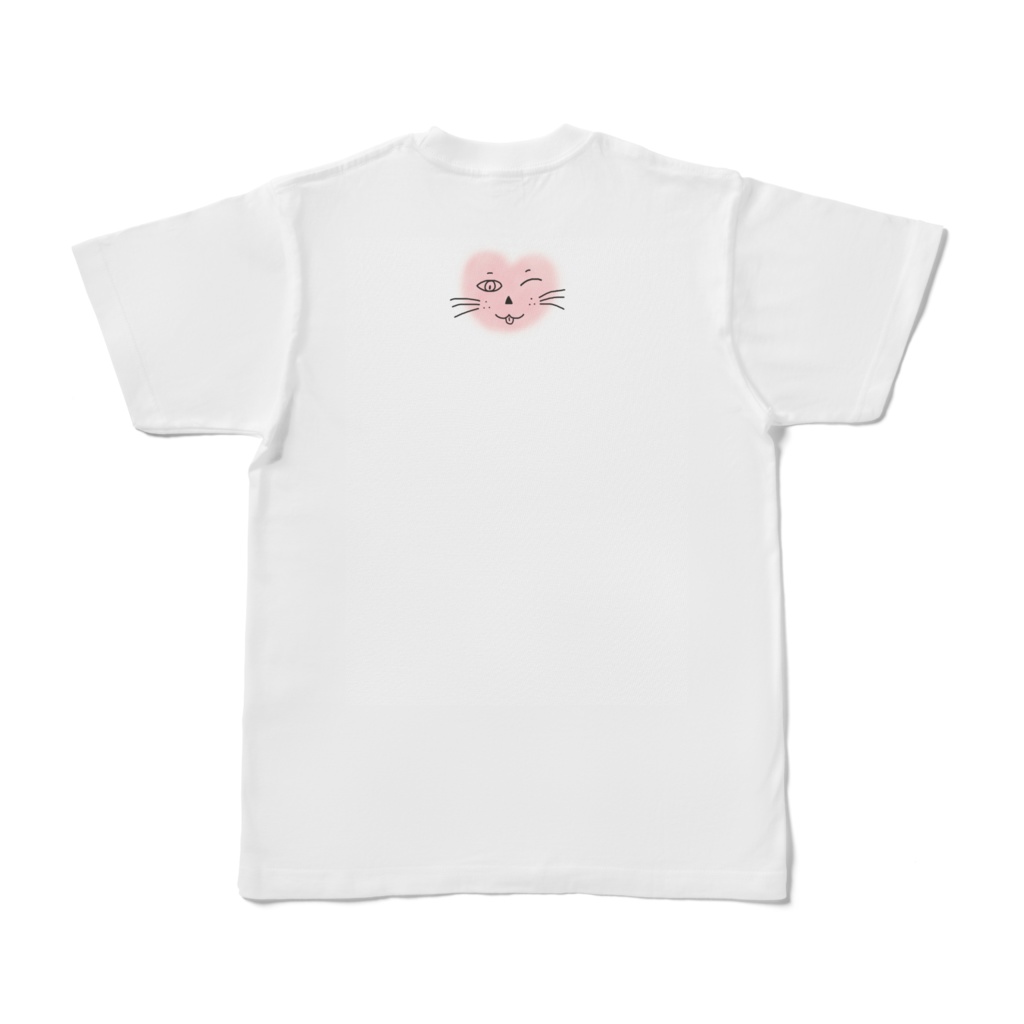 まるーいハートねこのTシャツ ホワイト・白