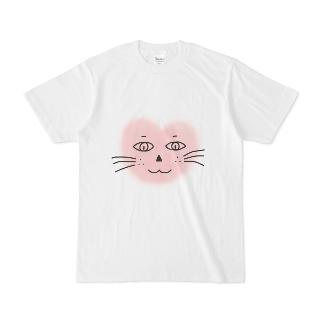 まるーいハートねこのTシャツ ホワイト・白