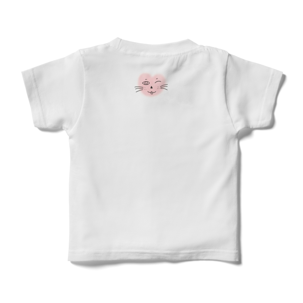 まるーいハートねこのキッズシャツ ホワイト・白