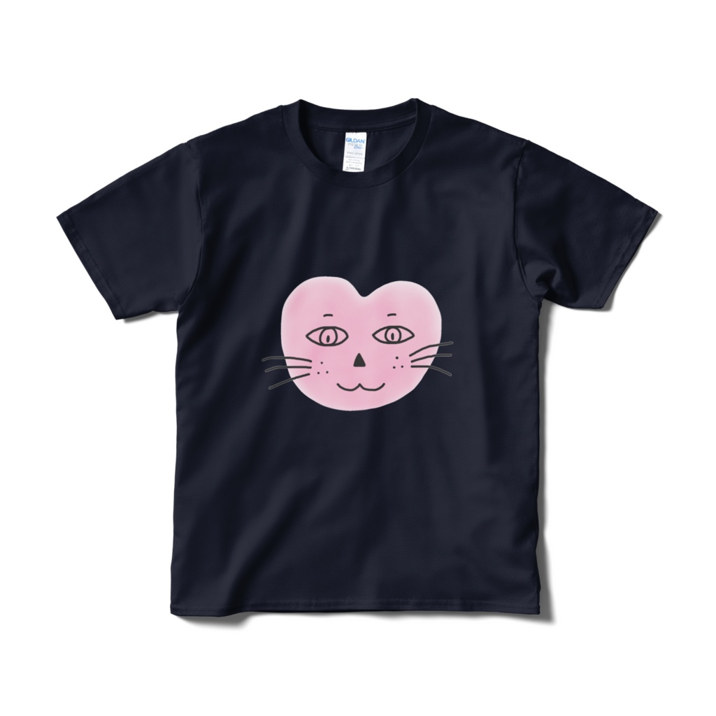 まるーいハートねこの短納期Tシャツ ネイビー・紺色