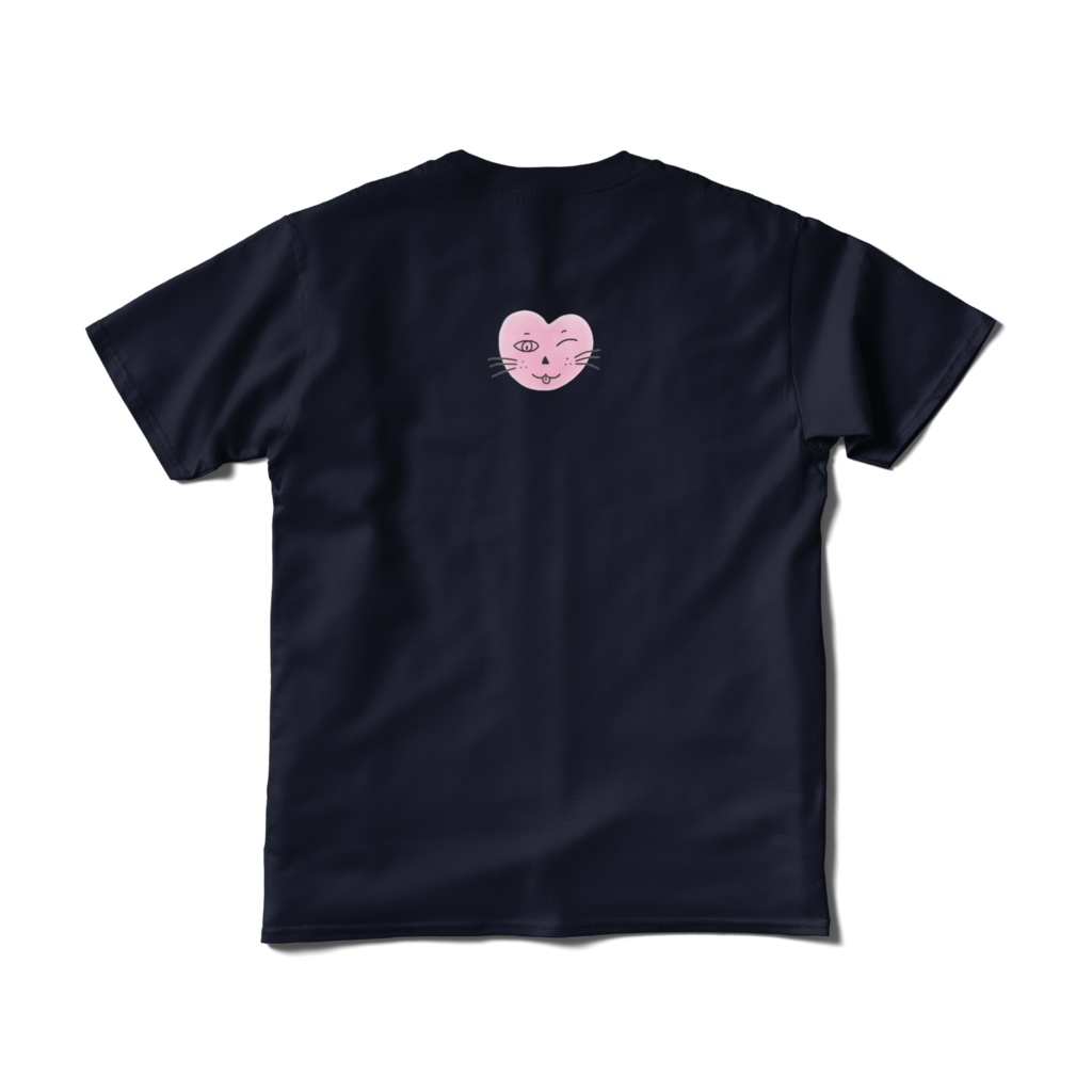 まるーいハートねこの短納期Tシャツ ネイビー・紺色