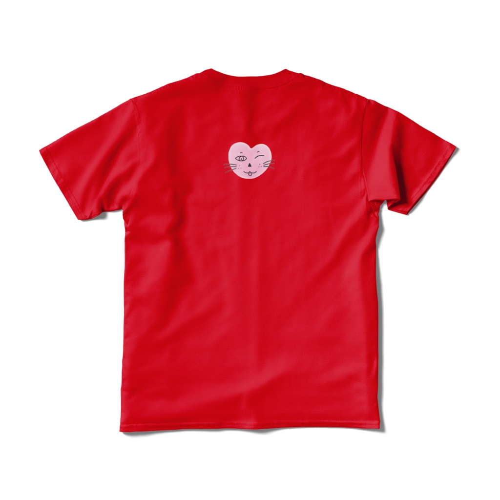 まるーいハートねこの短納期Tシャツ レッド・赤
