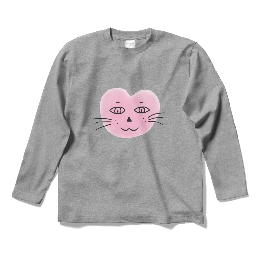 まるーいハートねこのロングスリーブTシャツ 杢グレー・灰色