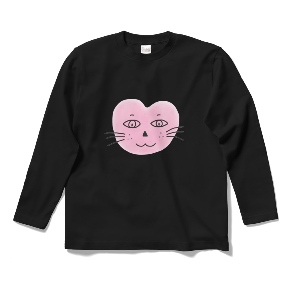 まるーいハートねこのロングスリーブTシャツ ブラック・黒