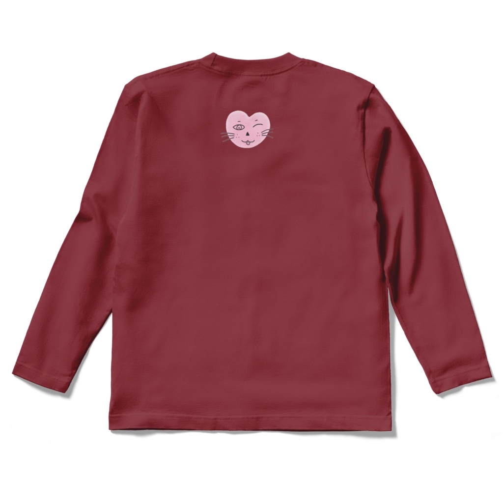 まるーいハートねこのロングスリーブTシャツ バーガンディ