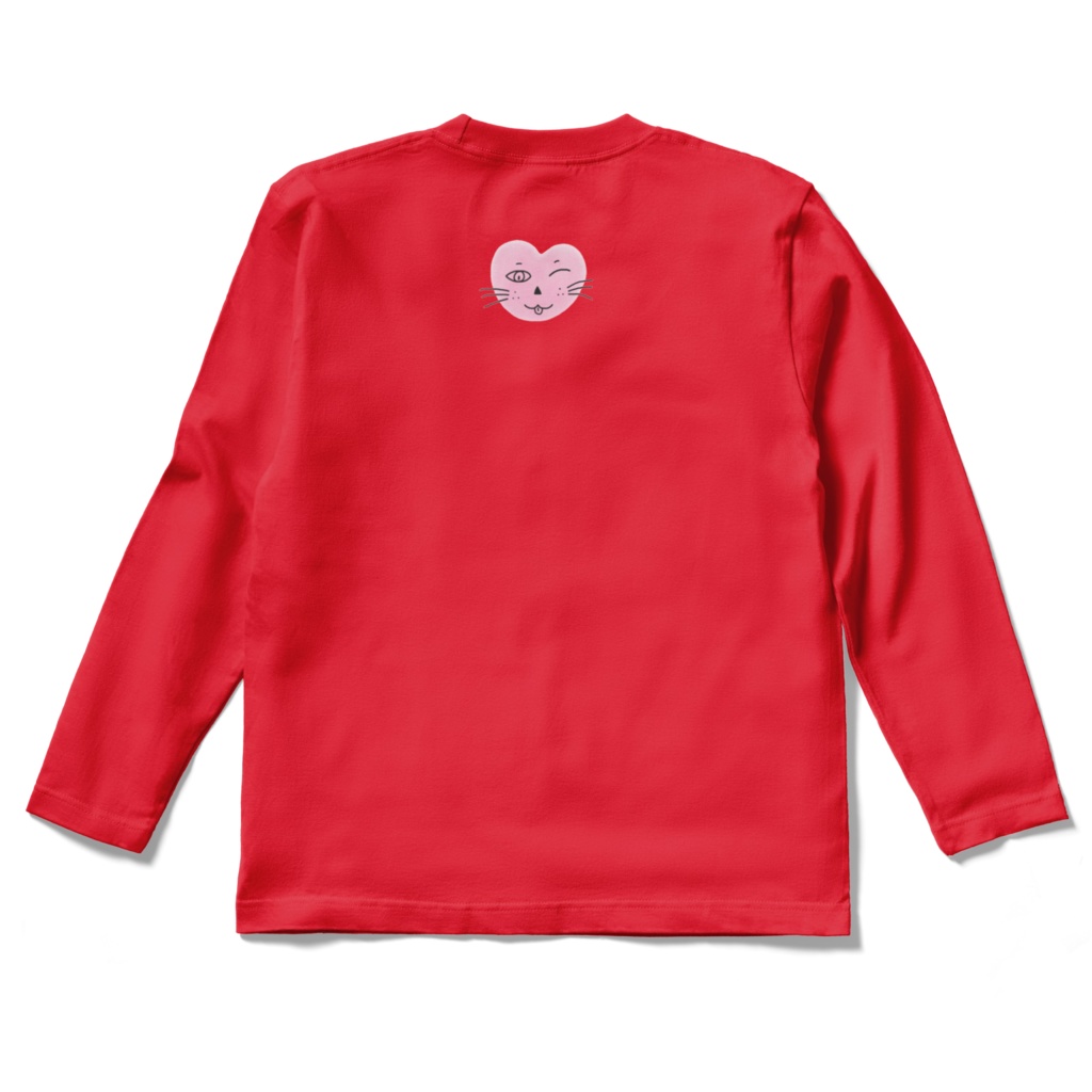 まるーいハートねこのロングスリーブTシャツ レッド・赤