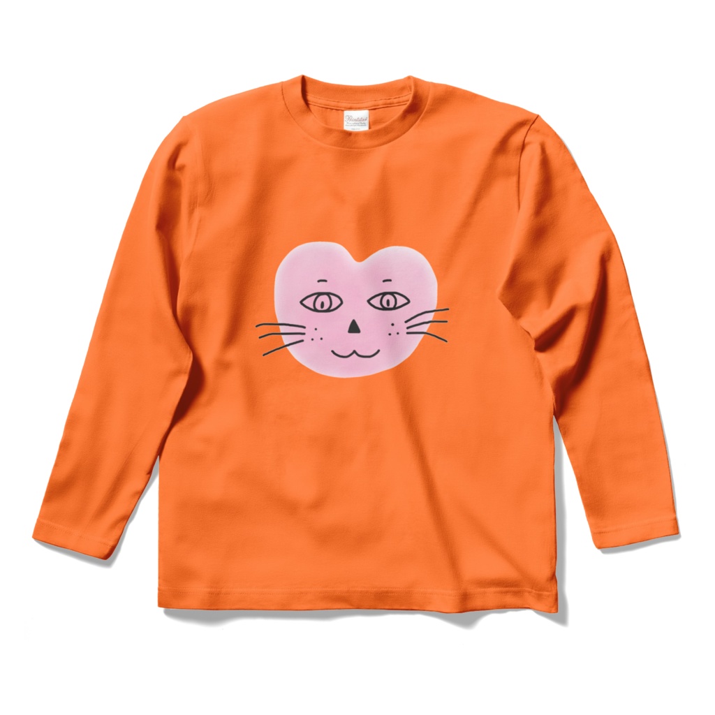 まるーいハートねこのロングスリーブTシャツ オレンジ・だいだい色・橙色