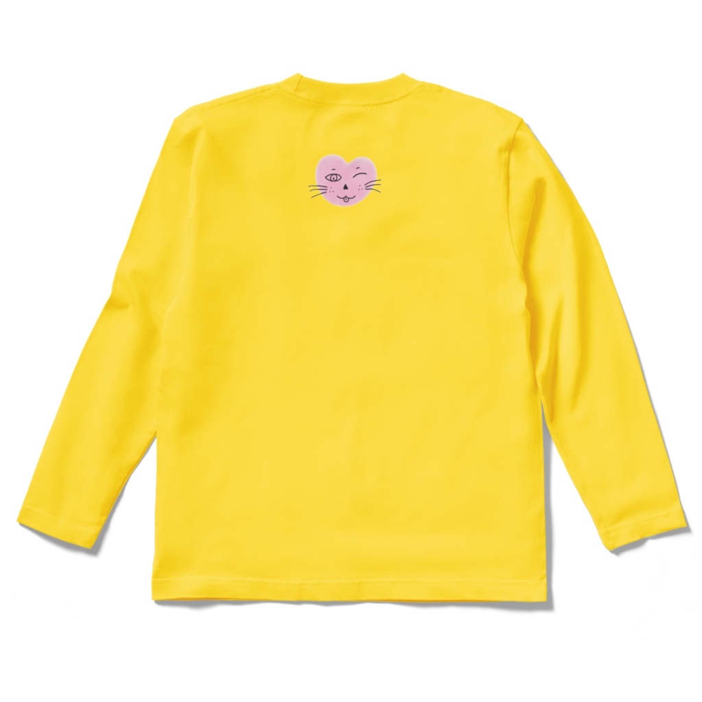 まるーいハートねこのロングスリーブTシャツ デイジー・黄色・山吹色