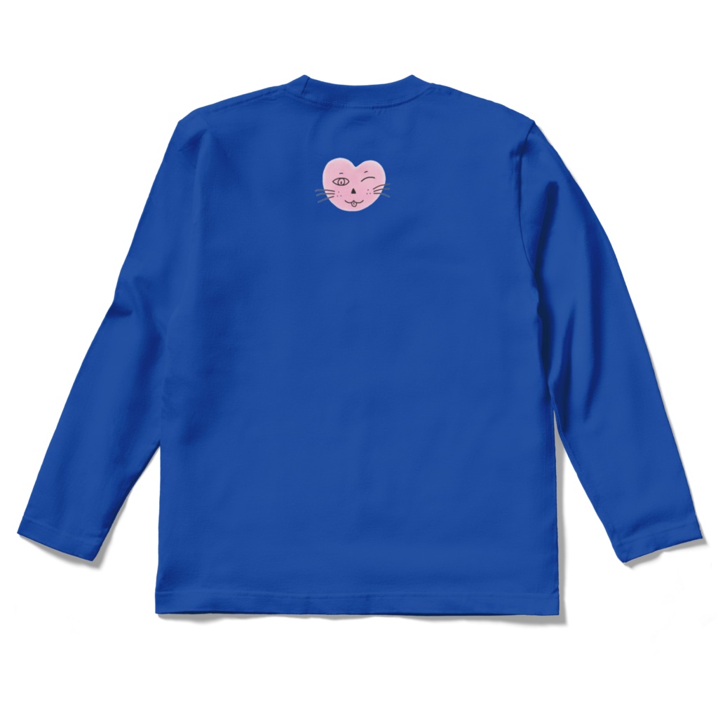 まるーいハートねこのロングスリーブTシャツ ロイヤルブルー・群青色