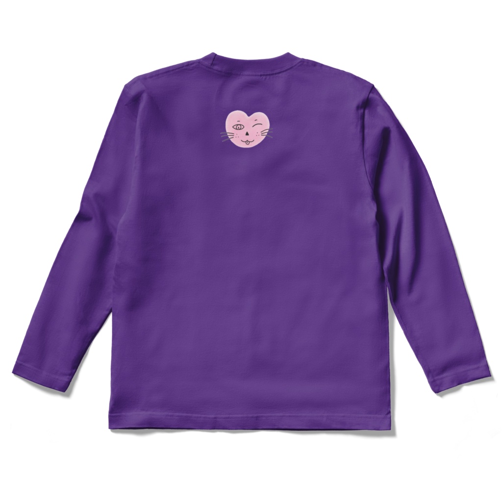 まるーいハートねこのロングスリーブTシャツ パープル・紫