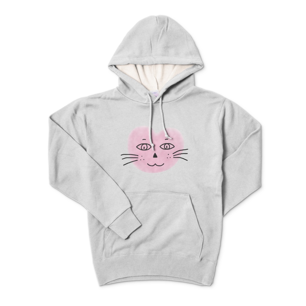 まるーいハートねこのパーカー 杢グレー・灰色