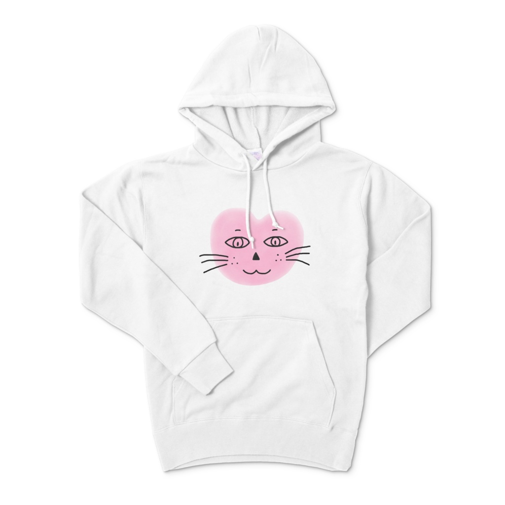 まるーいハートねこのパーカー　ホワイト・白