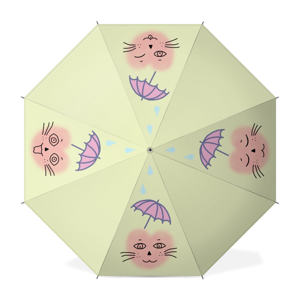 まるーいハートねこの長傘　ライトイエロー・黄色