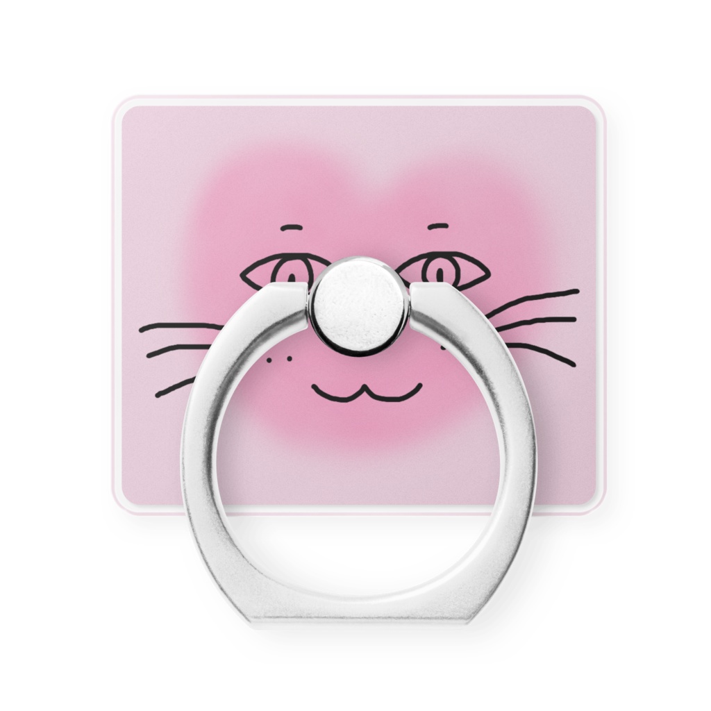 まるーいハートねこのスマホリング その1　ピンク