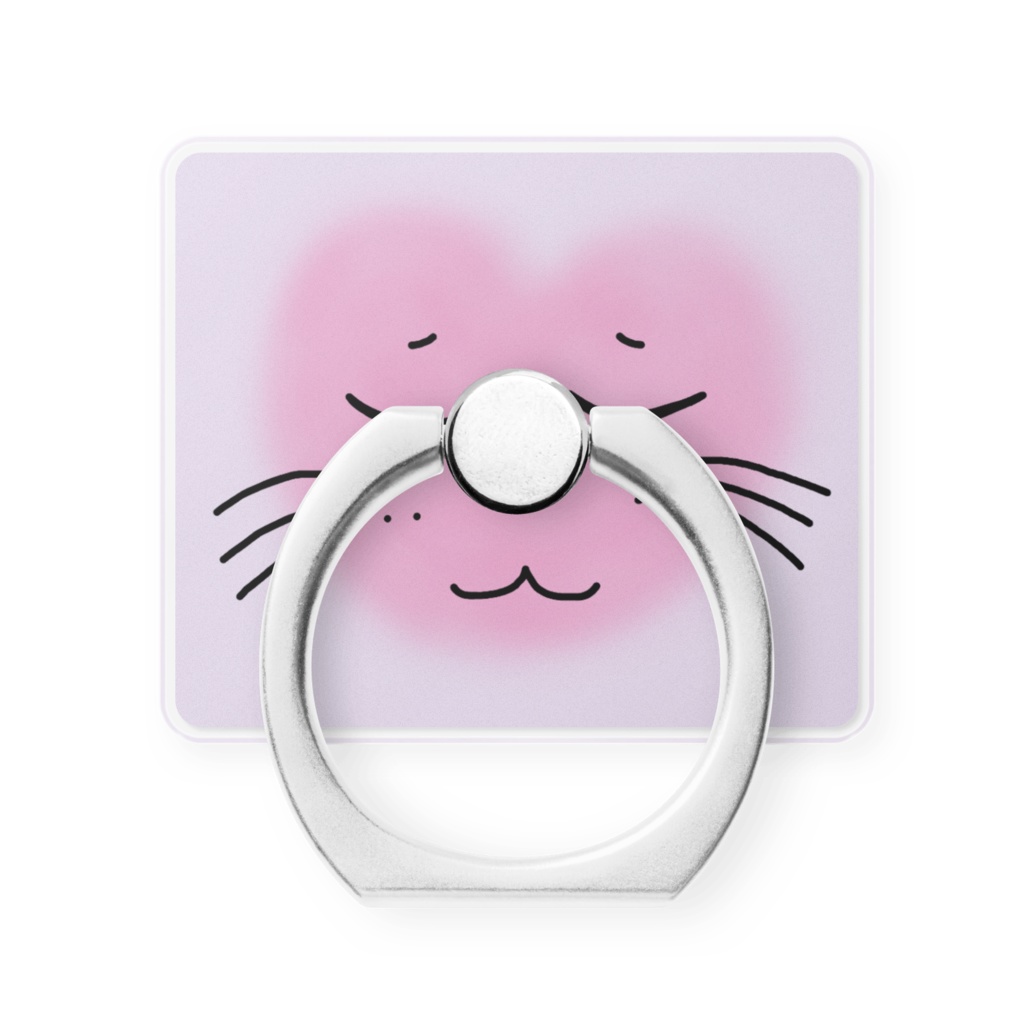 まるーいハートねこのスマホリング その4 パープル・紫色