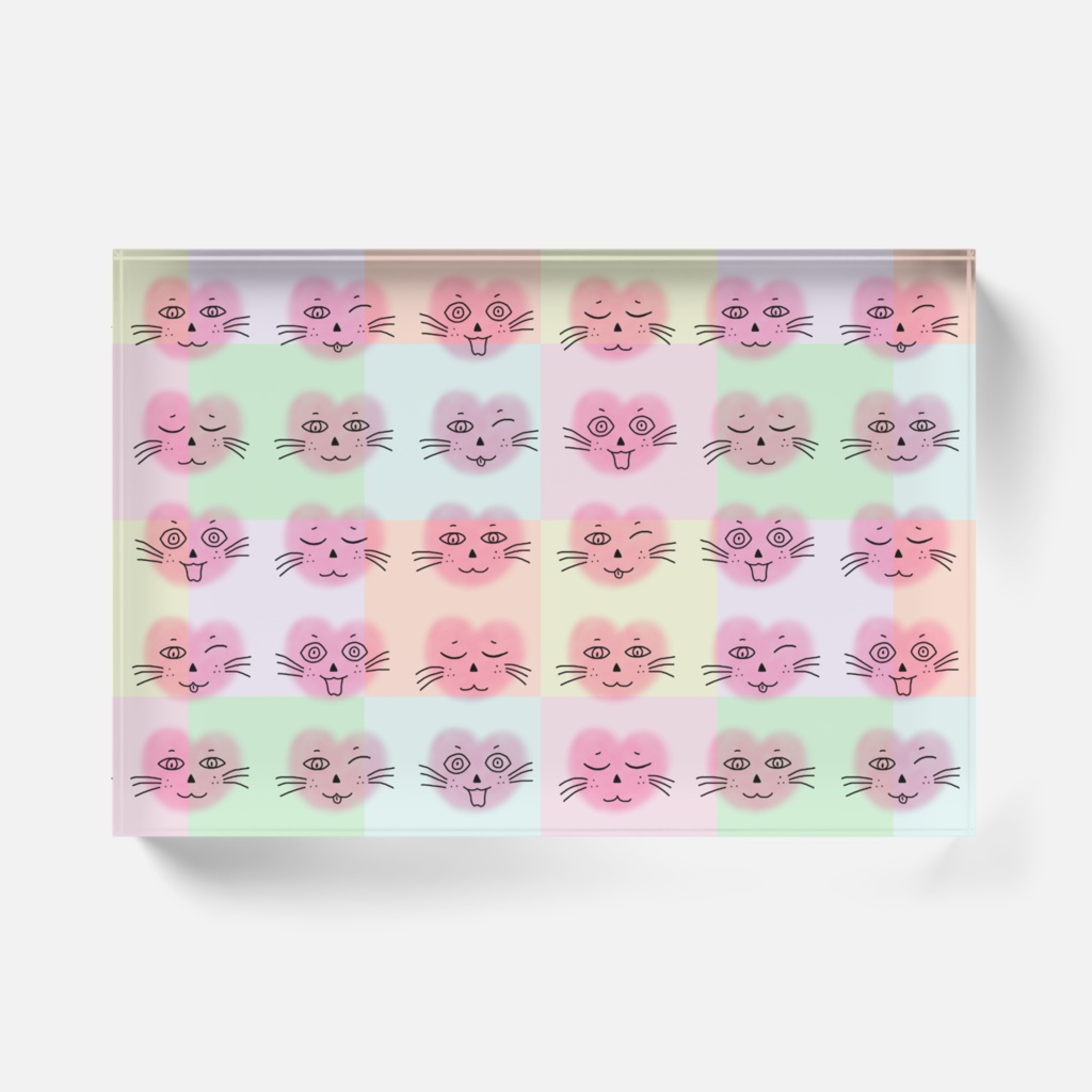 まるーいハートねこのカラフルアクリルブロック