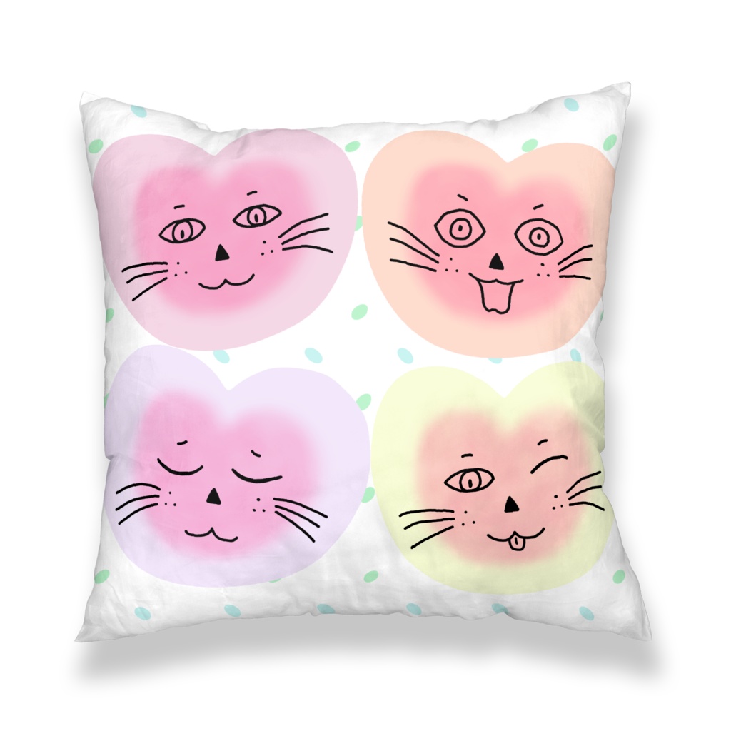 まるーいハートねこのクッションカバー　リバーシブル