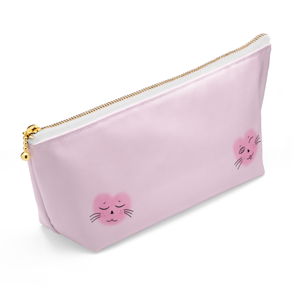 まるーいハートねこのポーチ ピンク