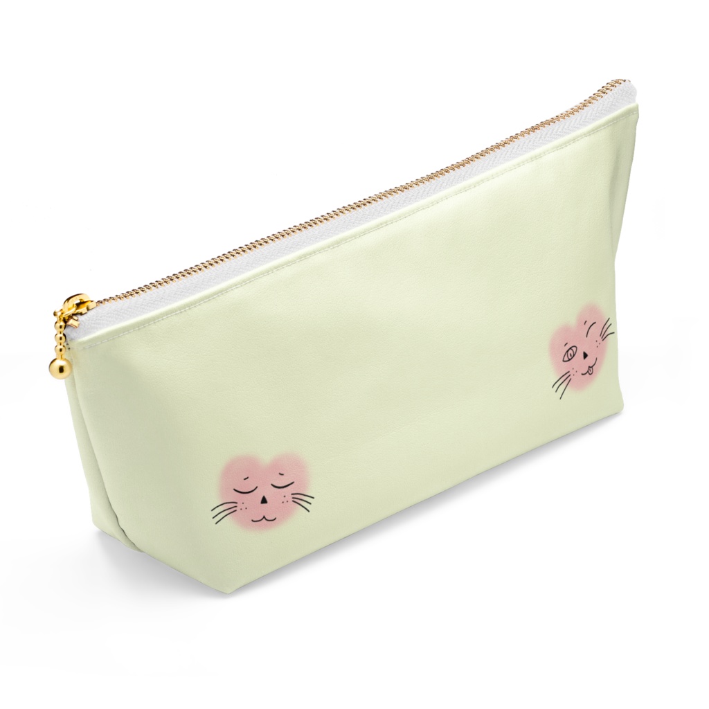 まるーいハートねこのポーチ ライトイエロー・黄色