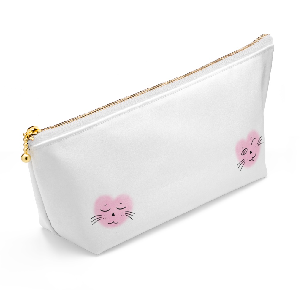 まるーいハートねこのポーチ ホワイト・白