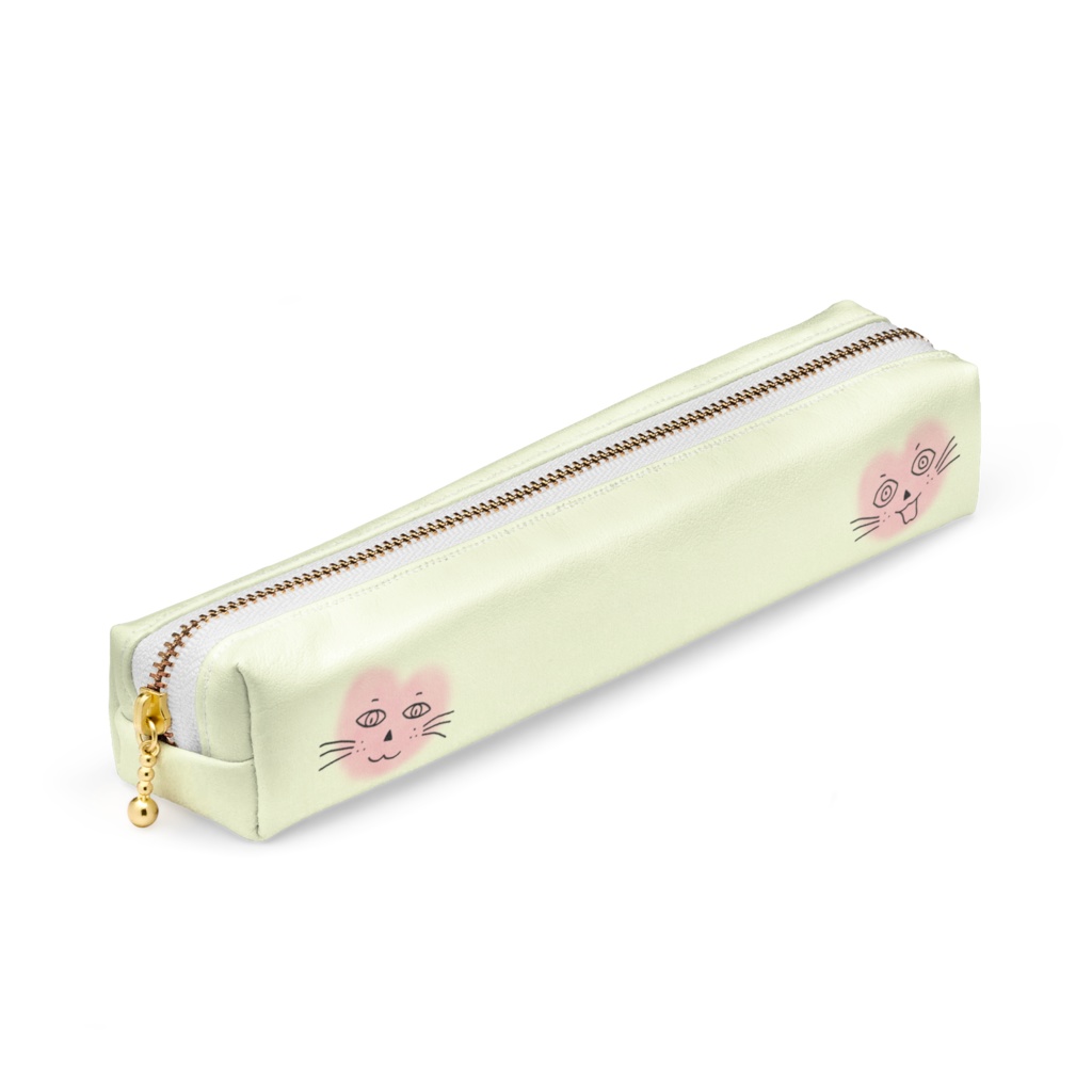 まるーいハートねこのペンケース ライトイエロー・黄色