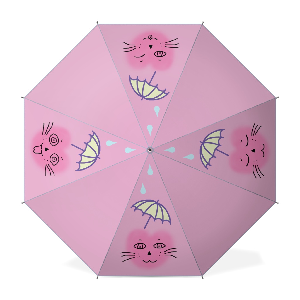 まるーいハートねこの長傘　ピンク