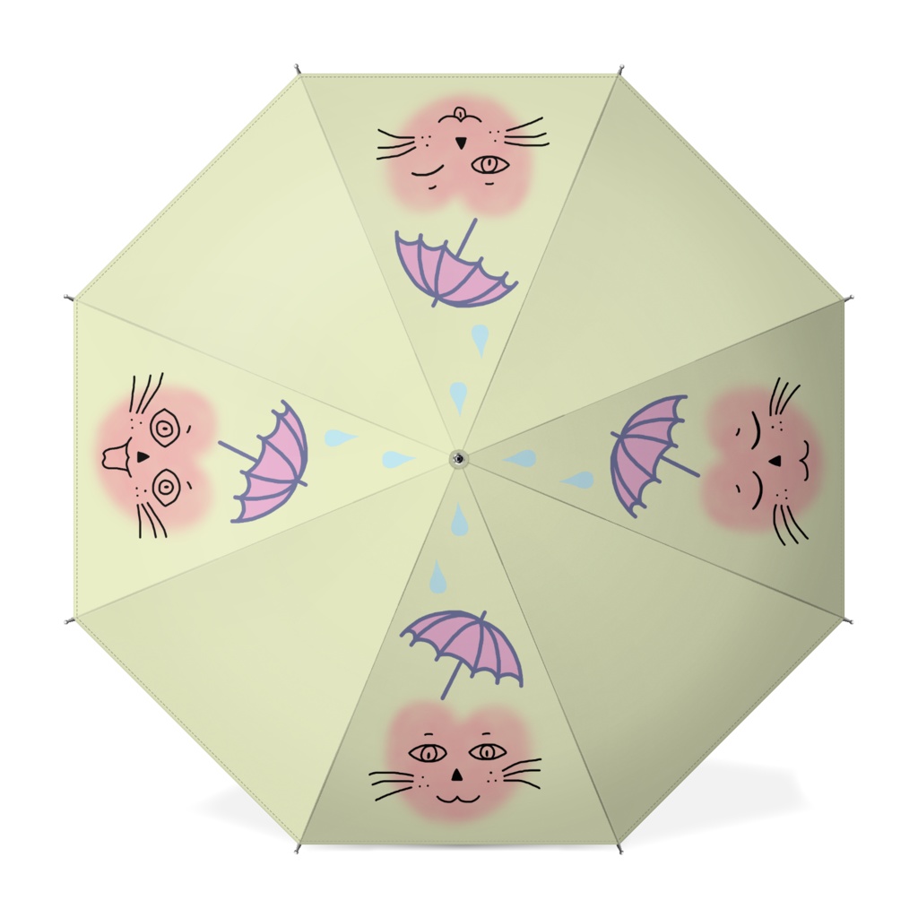 まるーいハートねこの長傘　ライトイエロー・黄色