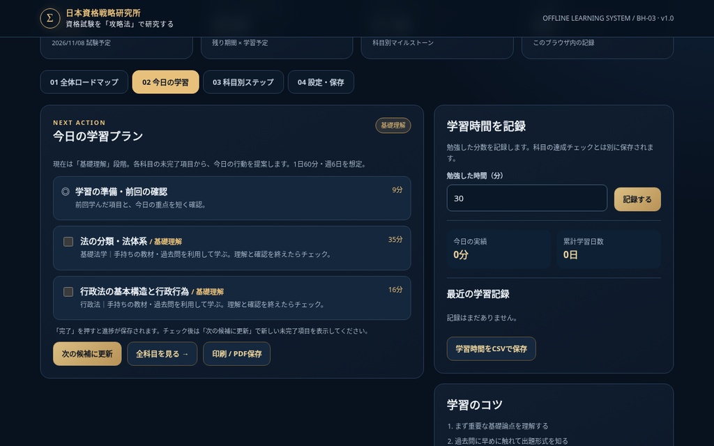 【行政書士】学習ロードマップツール|何から始める?を卒業する|独学の順番・4段階計画・進捗管理