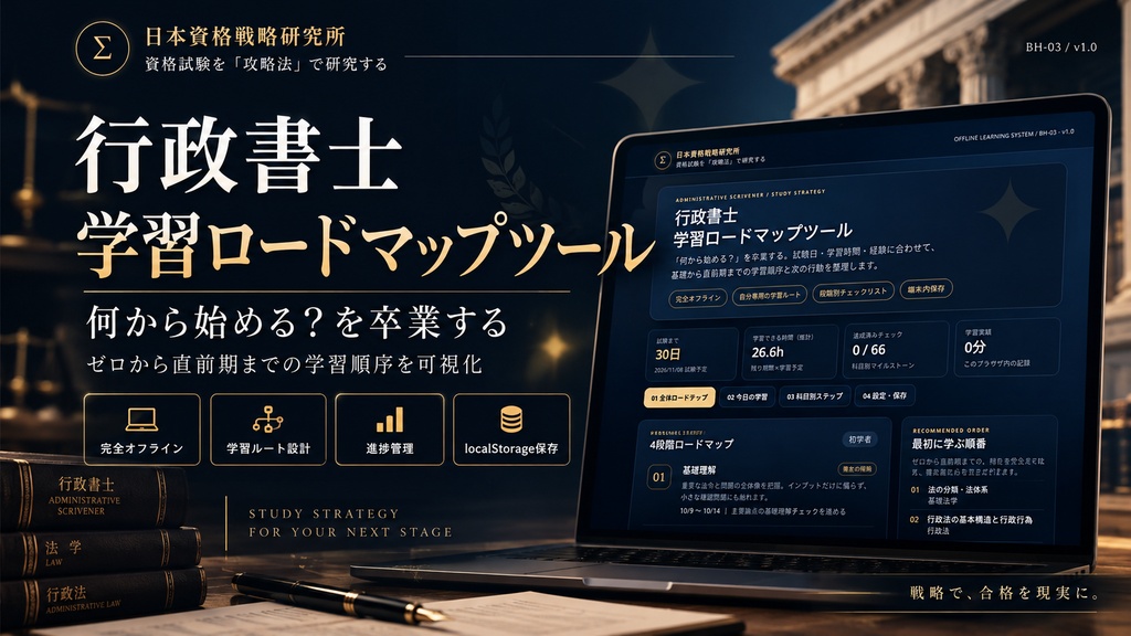 【行政書士】学習ロードマップツール|何から始める?を卒業する|独学の順番・4段階計画・進捗管理