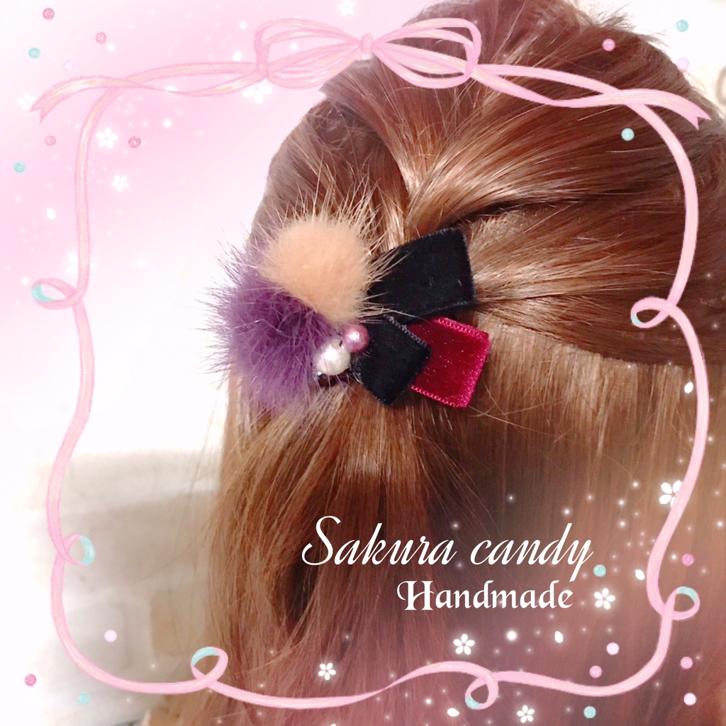 *作品終了により50%OFFです*【刀剣乱舞イメージ】ベルベットリボンのふわふわ♡ポニーフック