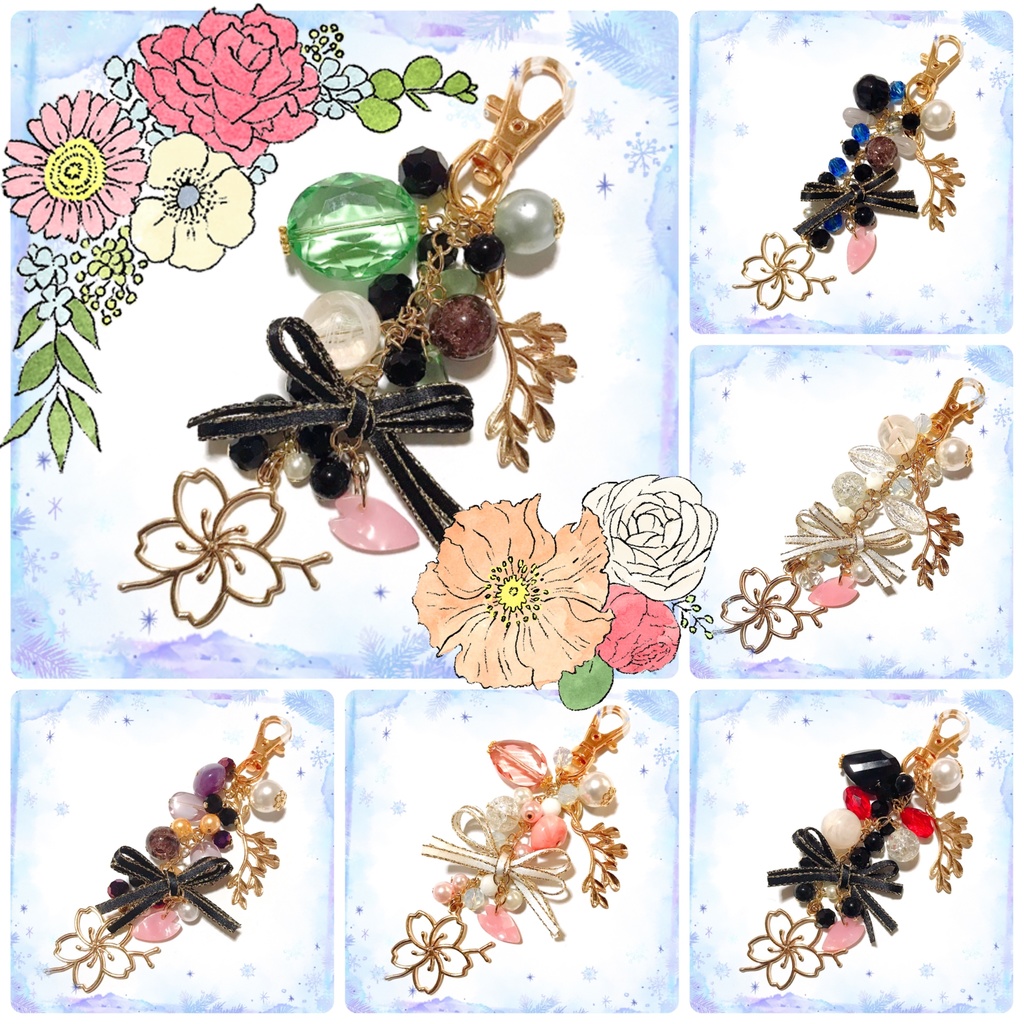 【刀剣乱舞イメージ】ビーズいっぱい♡桜バッグチャーム(キーホルダー)