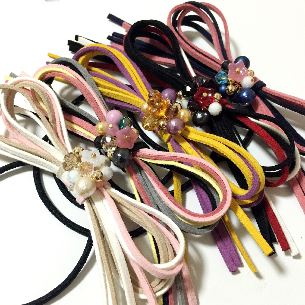 【刀剣乱舞イメージ】スエード調紐&キラキラビーズ☆リボンヘアゴム