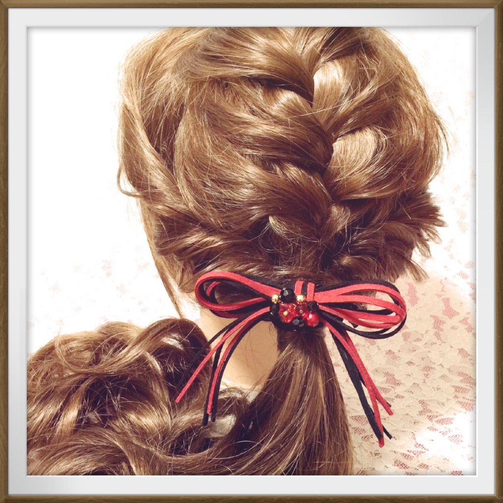 【刀剣乱舞イメージ】スエード調紐&キラキラビーズ☆リボンヘアゴム