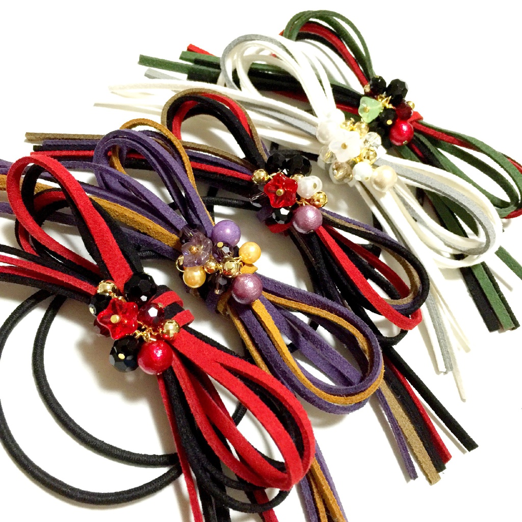 【刀剣乱舞イメージ】スエード調紐&キラキラビーズ☆リボンヘアゴム