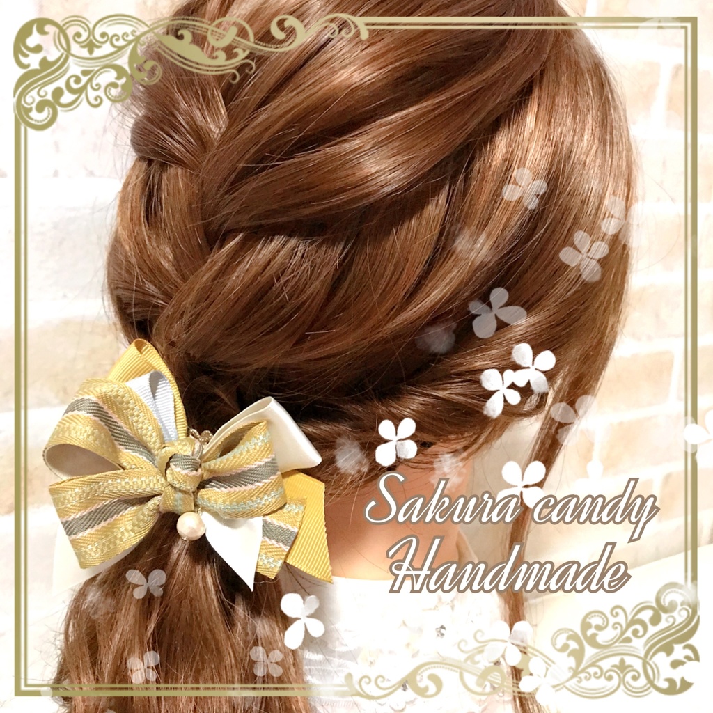 【刀剣乱舞イメージ】1粒コットンパール♡ツイルリボンポニーフック