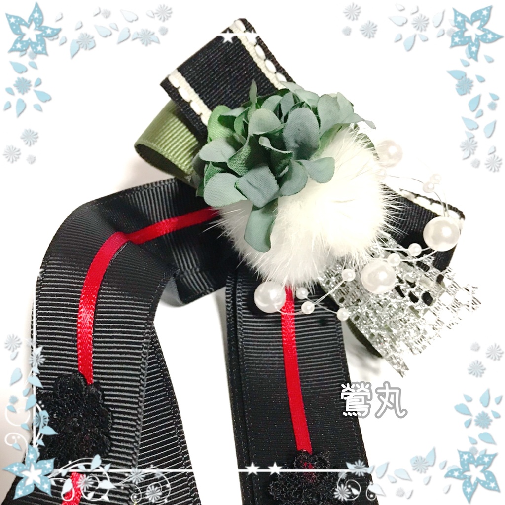 《終了》お花とファーのリボンポニーフック
