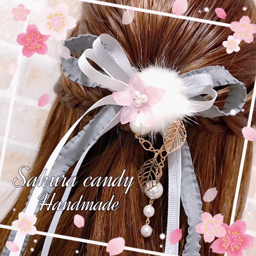 【刀剣乱舞イメージ】お花とファーのロングリボン♡ポニーフック