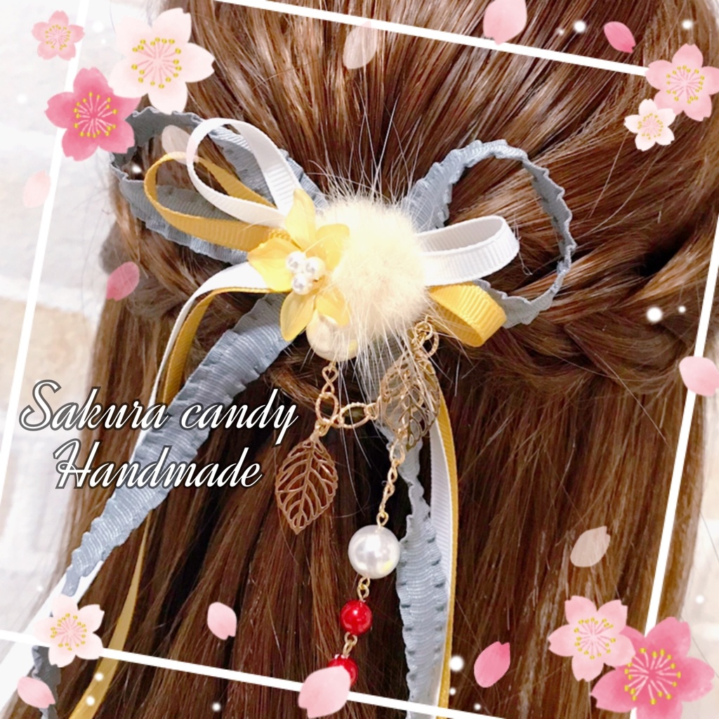 【刀剣乱舞イメージ】お花とファーのロングリボン♡ポニーフック