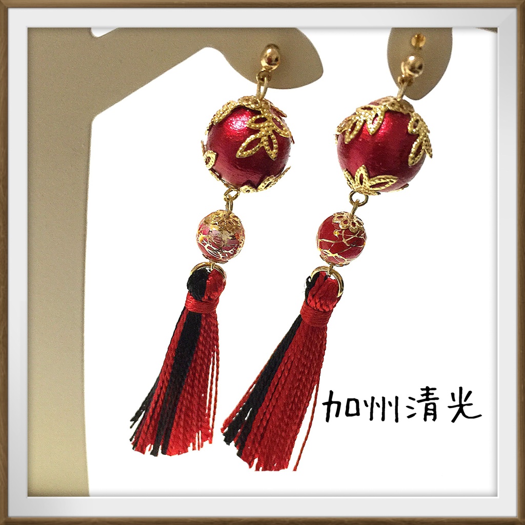 【刀剣乱舞イメージ】コットンパール☆タッセルピアス