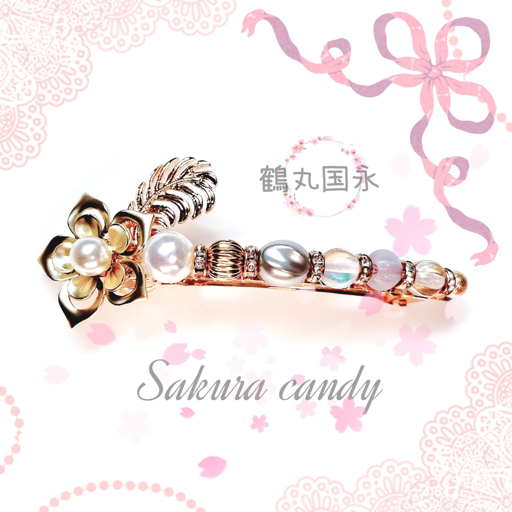 【刀剣乱舞イメージ】お花と羽のビーズバレッタ