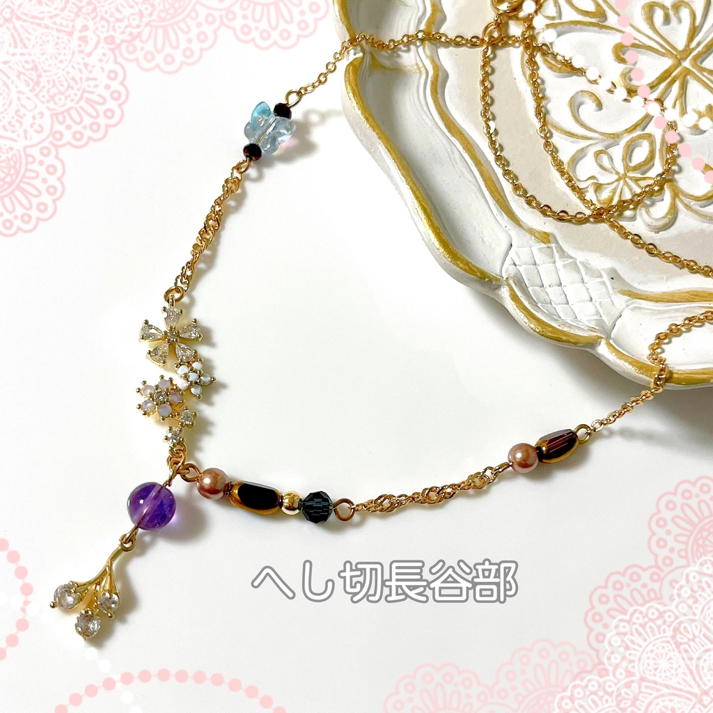 【刀剣乱舞イメージ】天然石とキュービックジルコニアの桜ネックレス