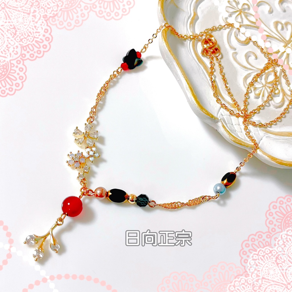 【刀剣乱舞イメージ】天然石とキュービックジルコニアの桜ネックレス