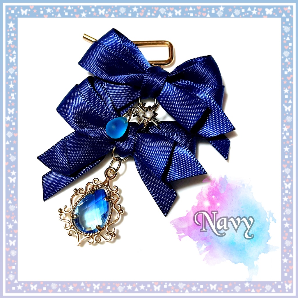 ダブルリボン⭐︎⭐︎星の雫⭐︎⭐︎ポニーフック《Navy×星》