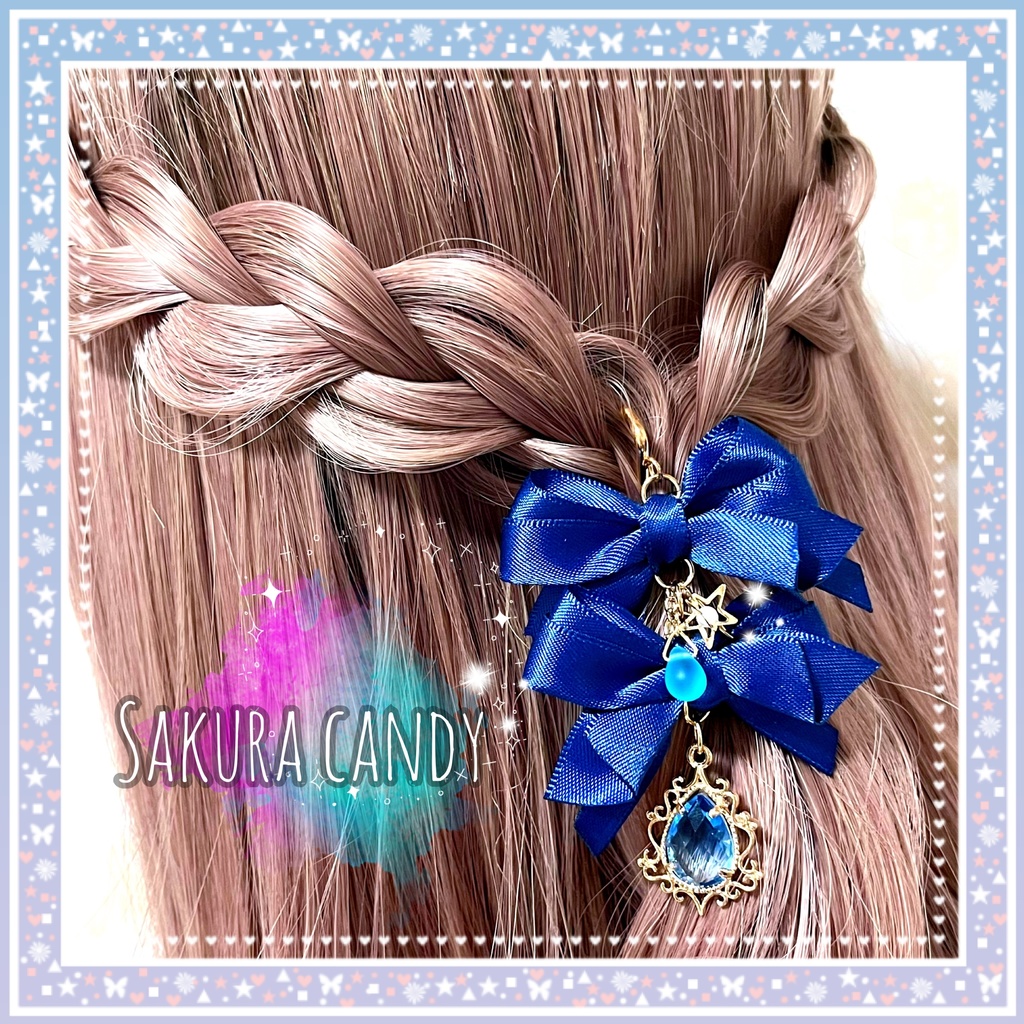 ハンドメイド♡ポニーフック ネイビー - ヘアアクセサリー