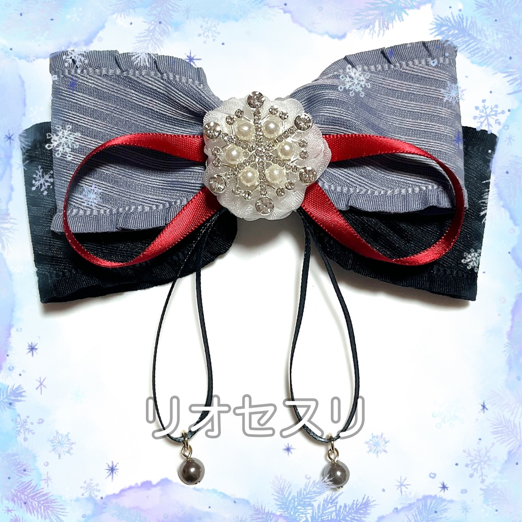 【原神イメージ】ストライプフリルリボン♡ポニーフック(氷属性)