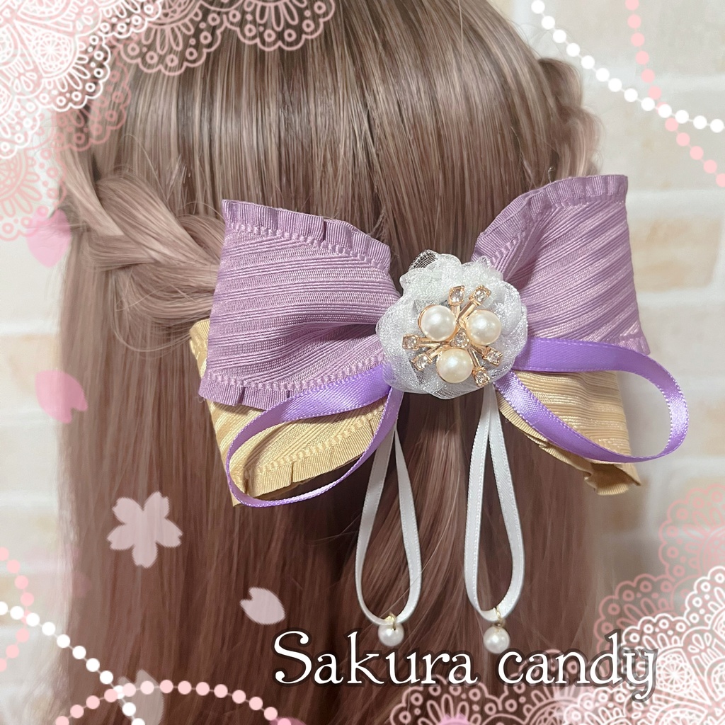 【原神イメージ】ストライプフリルリボン♡ポニーフック(氷属性)